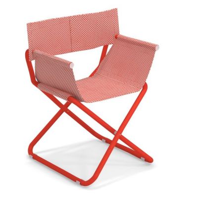 Snooze Regiestuhl Emu: Klappbarer Outdoor-Stuhl in Rot mit gemustertem, beigem Stoff für Garten und Terrasse.